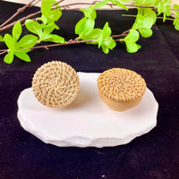 Solid Wood Rattan Drawer Pull, Single Hole Cabinet Knob, Natural Wood Woven Round Wooden Handle