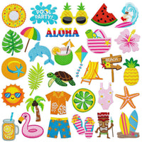 Summer Beach Theme Embroidered Patches for DIY Apparel and Bags - Aloha Surfboard Pool Party Elements