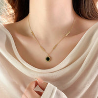 Double-Sided Roman Numeral Disc Pendant Necklace for Women, Rose Gold Plated