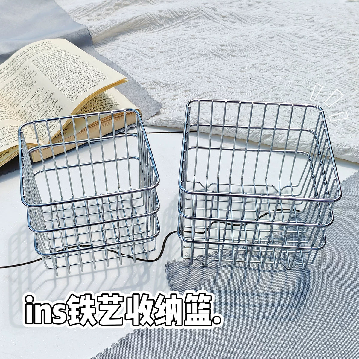 Ins Style Iron Art Storage Basket for Desktop Sundries and Cosmetics