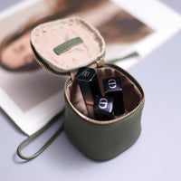 Vintage Leather Cosmetic Bag Lipstick Coin Purse Portable Travel Storage Bucket Mini Round Wallet