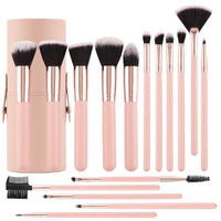16-Piece Professional Makeup Brush Set with Holder, Wooden Handle & Synthetic Bristles for Face, Foundation, Concealer