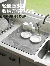 Kitchen Dish Drying Mat Super Absorbent Diatomaceous Earth Silicone Sink Countertop Multipurpose Mat for Pots and Planters