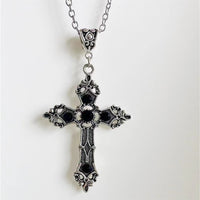 Gothic Vintage Ruby Cross Pendant Necklace for Women