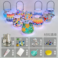 DIY Mosaic Glass Candle Holder Kit with LED Light Base - Creative Craft Gift for Kids & Adults