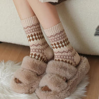 Fair Isle Vintage Wool Blend Mid-Calf Socks for Women, Thickened Ethnic Style Winter Warm Socks