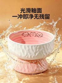 Ceramic Elevated Pet Bowl for Cats and Dogs - Neck Protection, Large Capacity Food and Water Dish