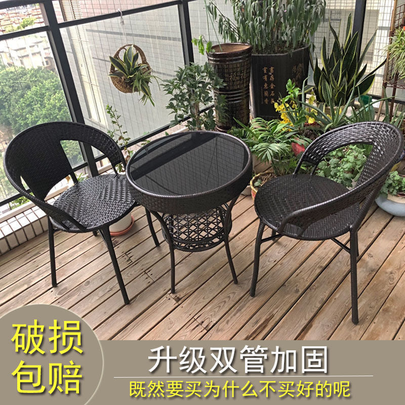 Outdoor Rattan Wicker Bistro Set with 3 Chairs and Coffee Table for Patio Balcony Garden