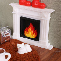Christmas Dollhouse Miniature Fireplace Rocking Chair Set