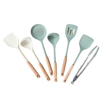 KONBACH Heat-Resistant Silicone Kitchen Utensil Set with Beech Wood Handles