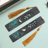 Chinese Style Rosewood Ebony Bamboo Bookmark with Painted Window Pattern for Gifts