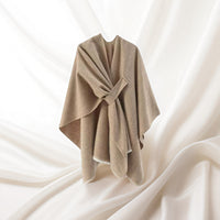 Solid Color Faux Cashmere Knit Poncho Shawl with Bar Detail