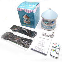 Carousel Projector Night Light with Music Box and Starry Sky Projection, USB Powered LED Lamp for Kids Room Decor