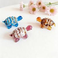 Miniature Glass Turtle Figurine with Gold Sand Inlay for Car Dashboard & Micro Landscape Decor