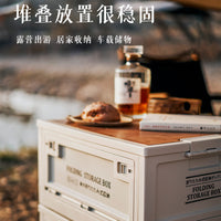 Foldable Car Trunk Organizer Storage Box with Wooden Lid for Camping Picnic Outdoor Use