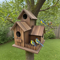 Wooden Bird Nest Box for Parrots and Small Birds, Outdoor Breeding House, 3-Room Design
