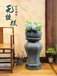 New Chinese Style Faux Stone Pedestal Planter Base for Indoor Outdoor Garden Decor