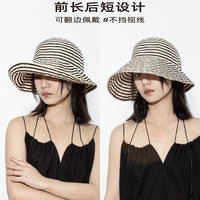 Women's Striped Fisherman Hat with Wide Brim, Sun Protection Bucket Hat for Large Head Circumference