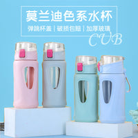 High-Temperature Resistant Glass Water Bottle with Bounce Lid - Large Capacity for Students, Sports, and Office