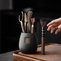 Kung Fu Tea Ceremony Tool Set with Black Pottery Tea Accessories and Tea Clip