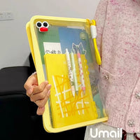 Macaron Transparent A4 Document Bag Large Capacity Zippered Student Handheld Thickened Waterproof Storage Pouch