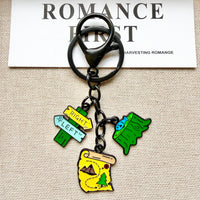 Outdoor Camping Keychain Set with Compass, Tent, and Kerosene Lamp Charms