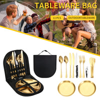 Outdoor Camping Picnic BBQ Stainless Steel Cutlery Set with Bag - Steak Knife Fork Spoon Set