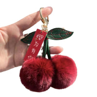 Plush Cherry Faux Rabbit Fur Keychain Bag Charm