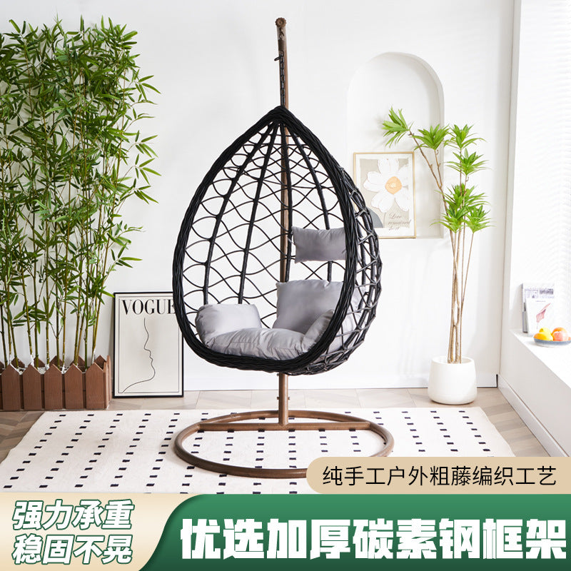Outdoor Rattan Swing Chair with Cushion for Patio Garden Balcony