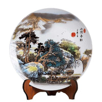 Jingdezhen Ceramic Decorative Plate with Stand, 10-inch, Hand-Painted Mountain Spring Design for Home and Office Decor