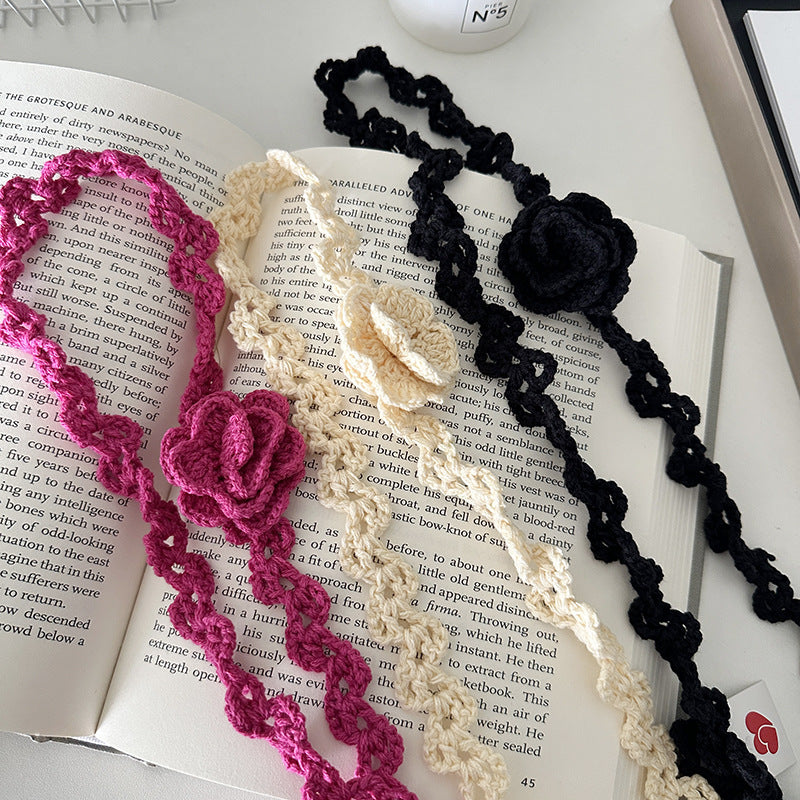 Hand-Crocheted Rose Flower Knit Scarf Necklace Belt