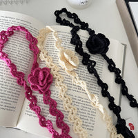 Hand-Crocheted Rose Flower Knit Scarf Necklace Belt