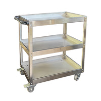 Stainless Steel 3-Tier Utility Cart with Wheels for Workshop and Garage