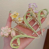 Hand-Painted Floral Hair Claw Clip for Women, Sweet Girls' Temperament Shark Clip for Back of Head