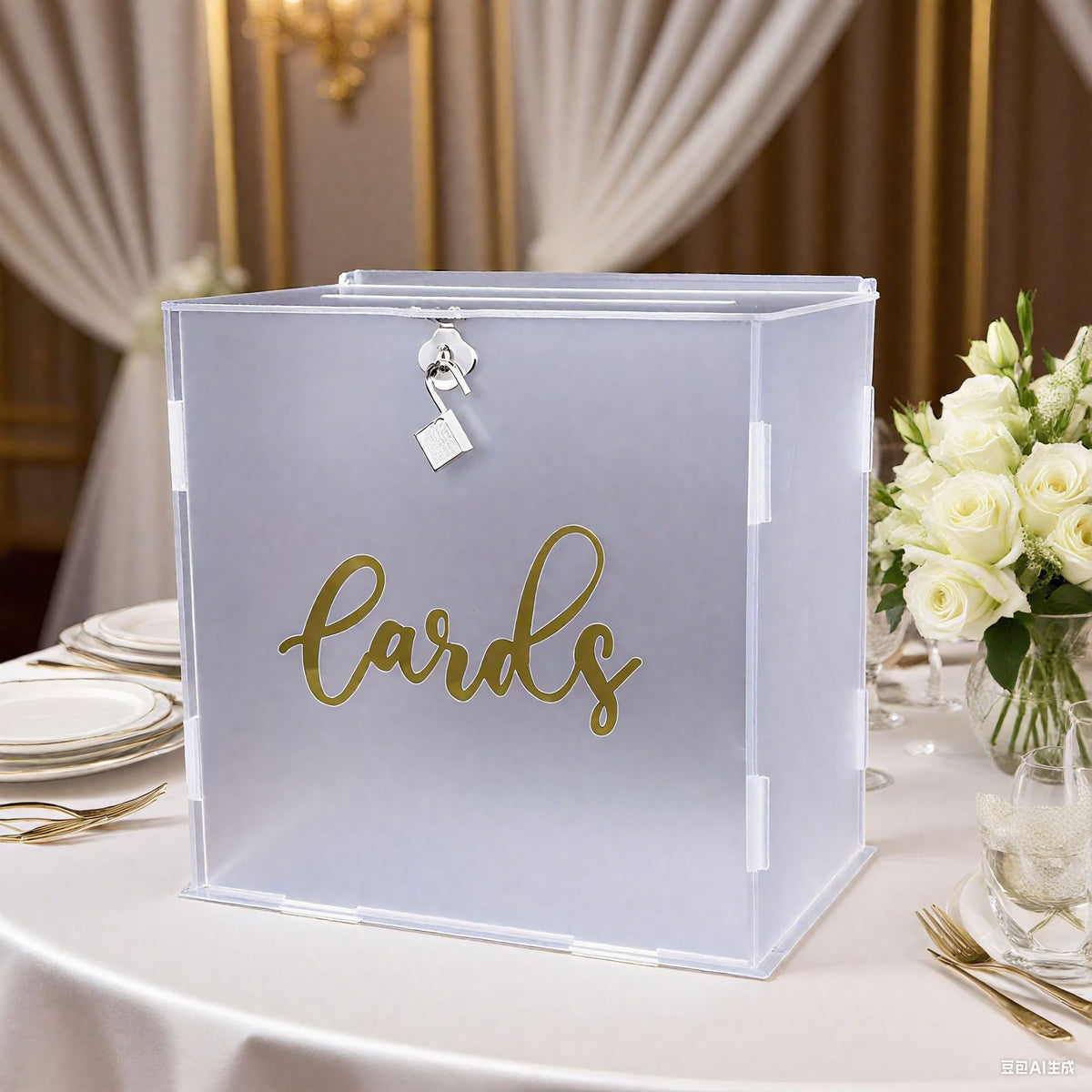 Frosted Acrylic Wedding Card Box with Lights for Reception, Collectible Envelope Storage Box, Disassembly Storage Box