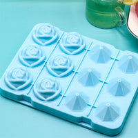 2-in-1 Rose and Diamond Shape Ice Cube Tray with Lid, Silicone Ice Mold for Freezer