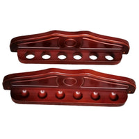 6-Hole Wall-Mounted Wooden Billiard Cue Rack