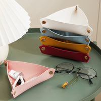 Nordic Style PU Leather Triangular Storage Tray for Keys, Jewelry, and Desktop Organization