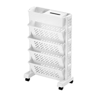 Multifunctional Rolling Storage Cart with Wheels, 5-Tier Bookshelf and Organizer for Classroom, Office, or Kitchen