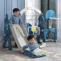 Kids Indoor Outdoor Castle Slide Swing Set with Music for Toddlers and Babies