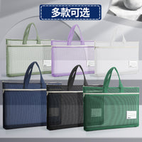 A3 Portable Document Organizer Bag with Handle, Large Capacity Mesh File Pouch for Students