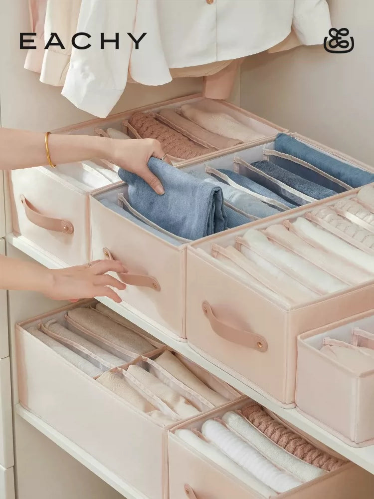 Fabric Clothes Storage Box with Dividers for Wardrobe Organization