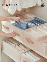 Fabric Clothes Storage Box with Dividers for Wardrobe Organization