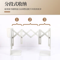 Retractable Metal Bookends with Pen Holder, Foldable Desktop Book Organizer