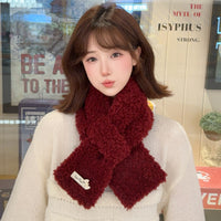 Plush Cross Scarf with Letter Patch for Winter Warmth