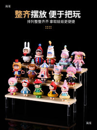 Acrylic Wood Display Stand for Blind Boxes and Figurines, Tiered Organizer Shelf