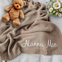 Personalized Knitted Baby Blanket with Embroidered Name, All-Season