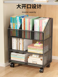Under-Desk Rolling Storage Cart with Multi-Layer Shelves for Books and Bags