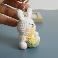 Hand-Knitted Noodle Rabbit/Bear Plush Keychain Charm