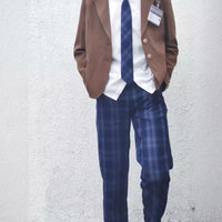 Men's Plaid Slim Fit Business Casual Trousers with Tie Set